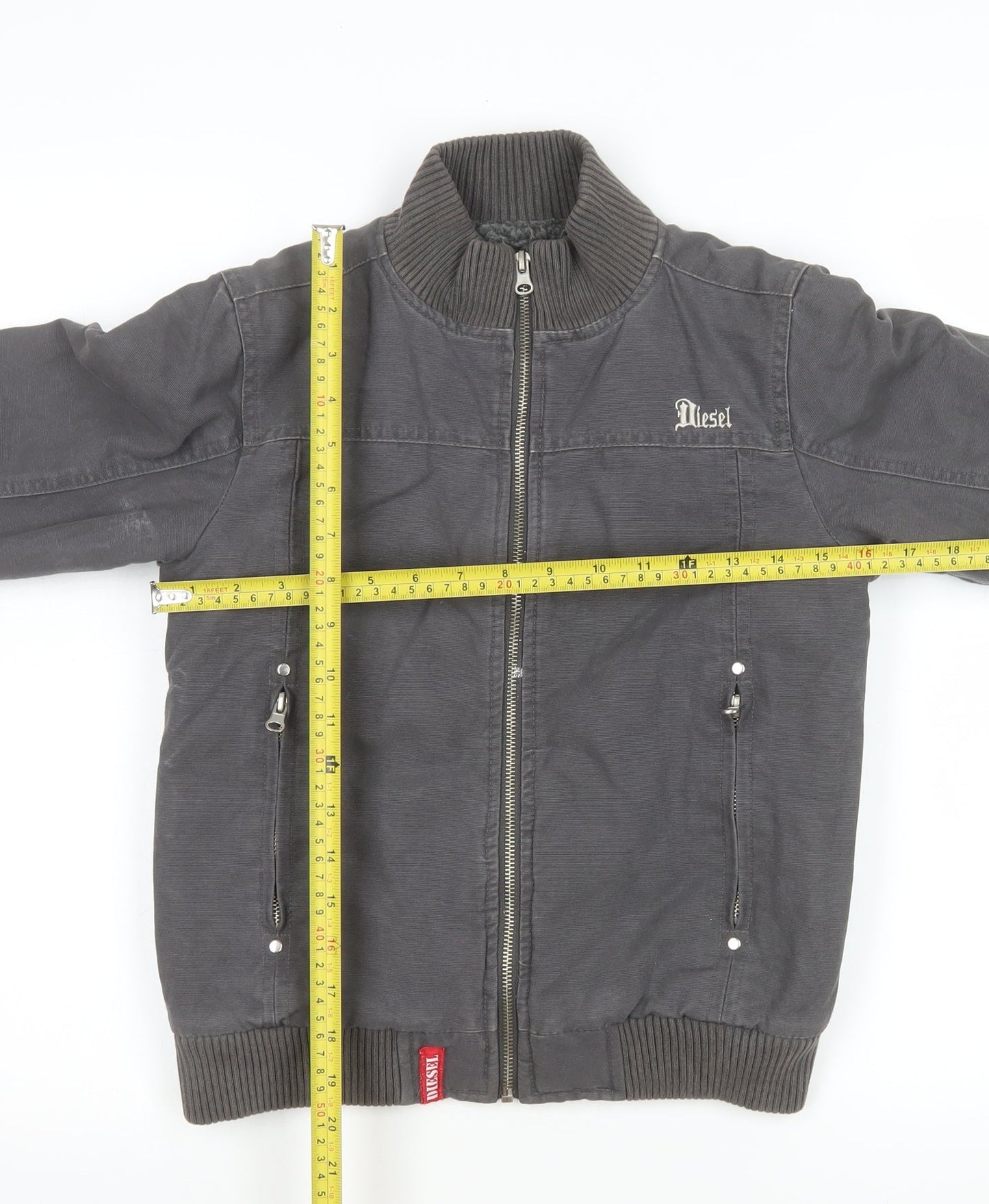 Diesel Girls Grey Bomber Jacket 7-8 Years Cotton Lined Zip Casual Coat