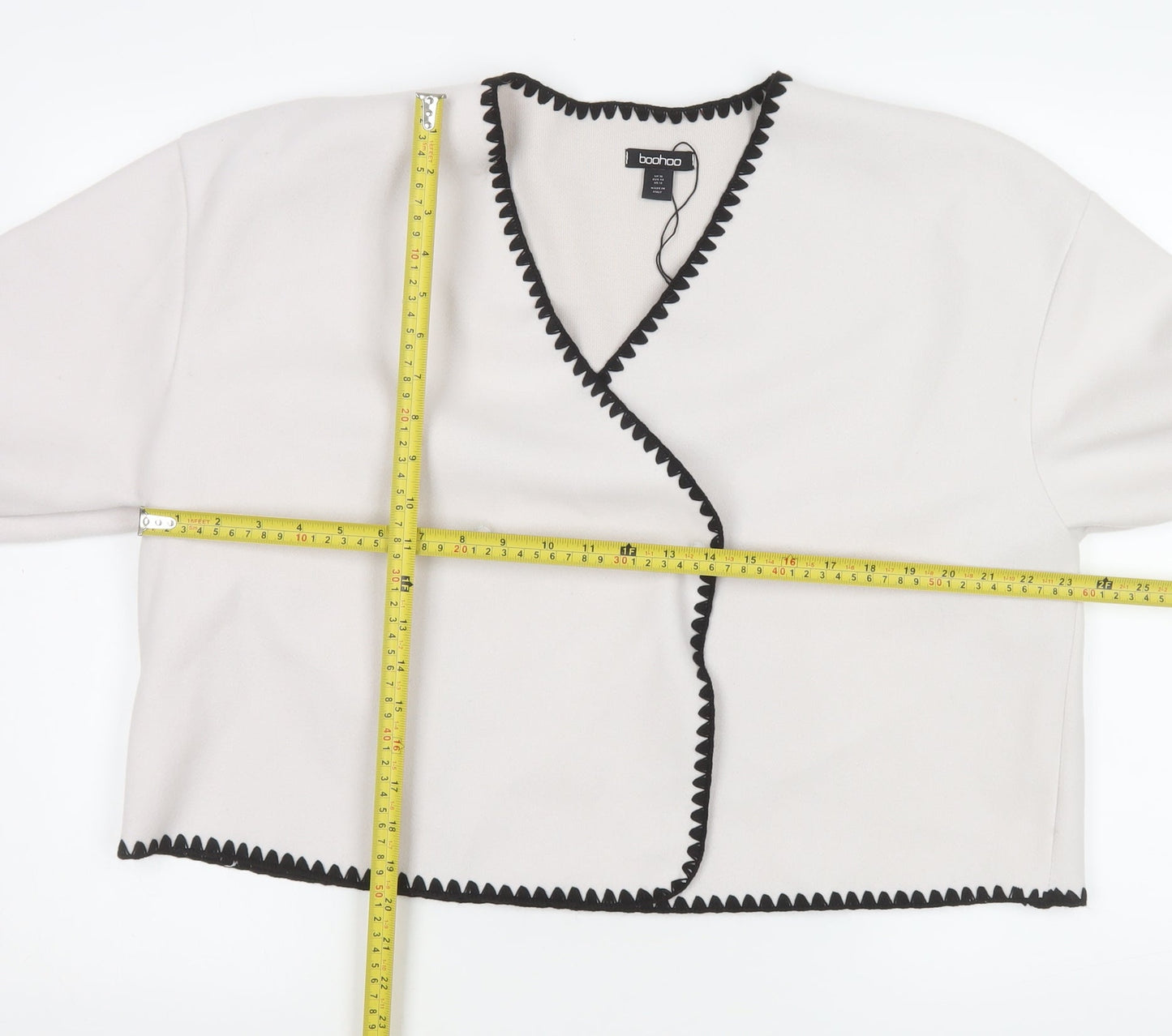 Boohoo Women Beige Cropped Suit Jacket UK 16 Polyester Long Sleeve