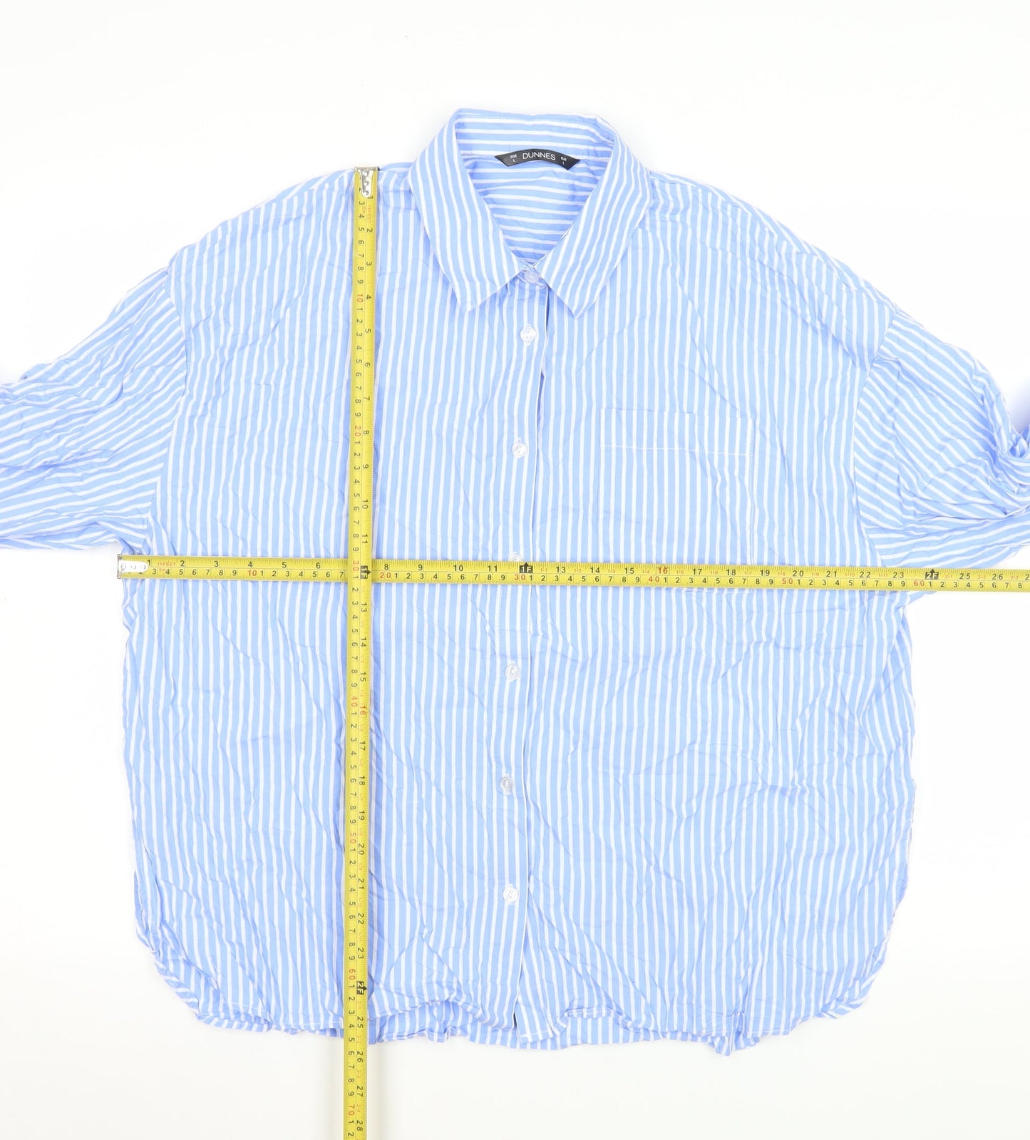 Dunnes Stores Men's Blue Striped Cotton Long Sleeve Button-Up Shirt L