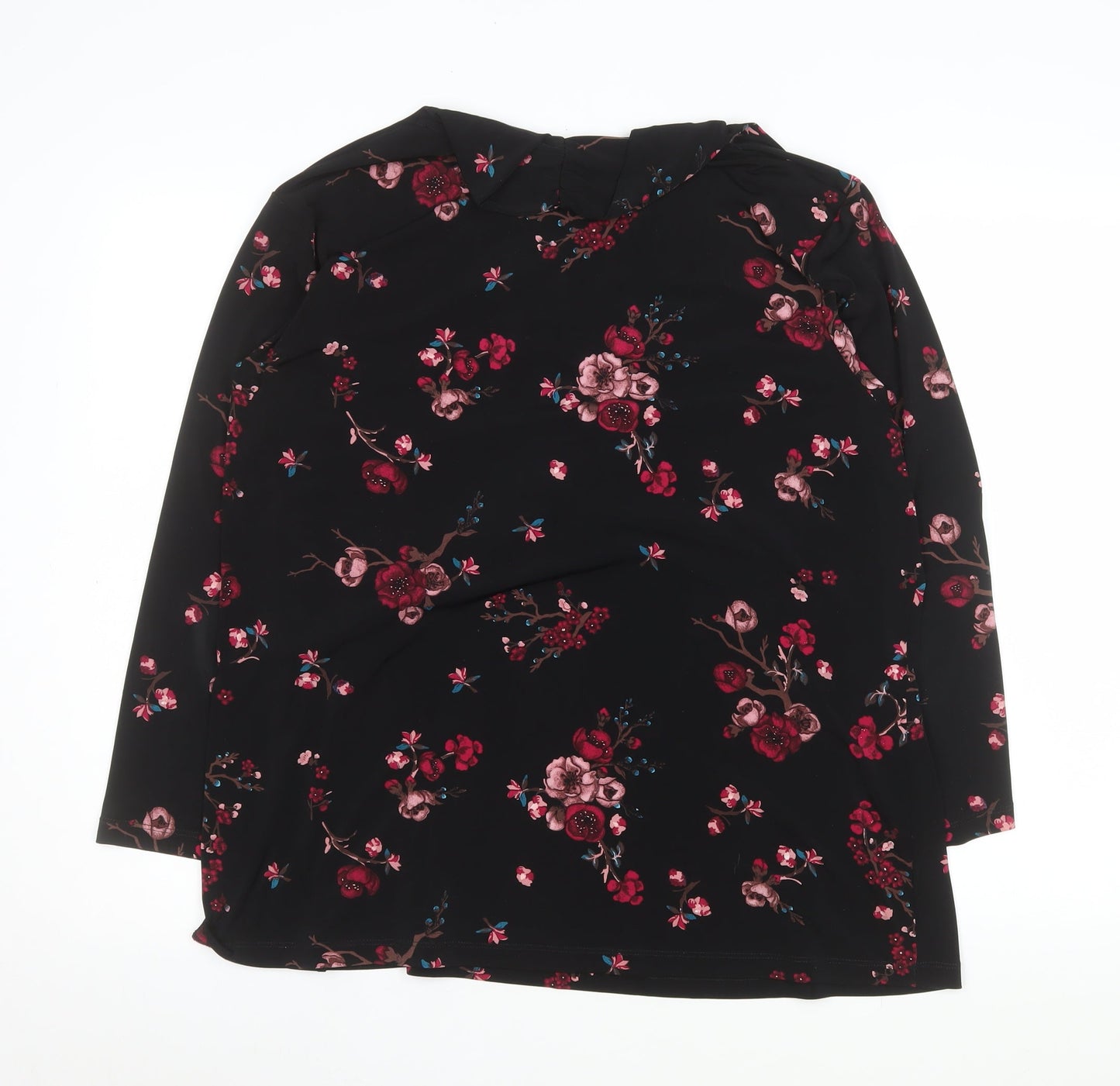 Punt Roma Women's Black Floral Wrap Blouse Long Sleeve XL