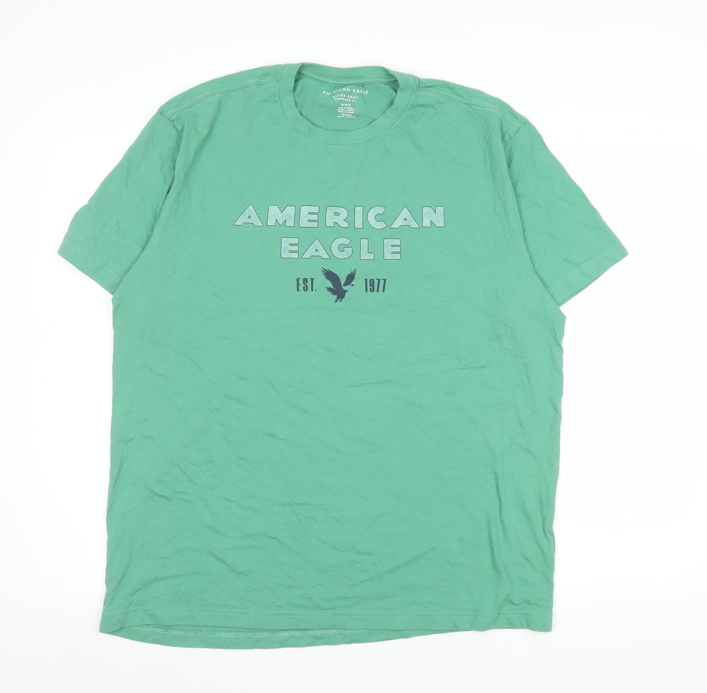 American Eagle Men's Green Graphic Crew Neck Cotton T-Shirt Size M