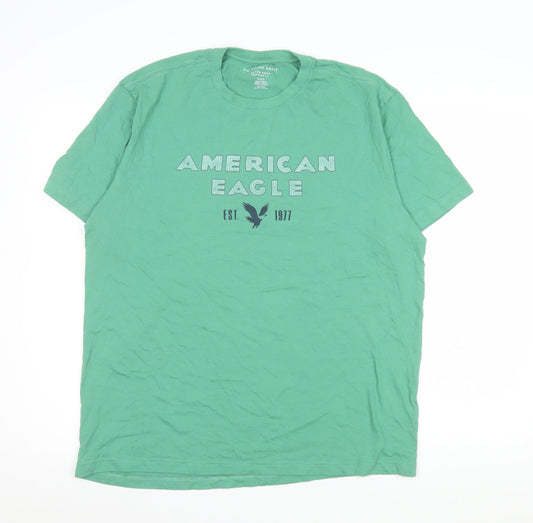American Eagle Men's Green Graphic Crew Neck Cotton T-Shirt Size M