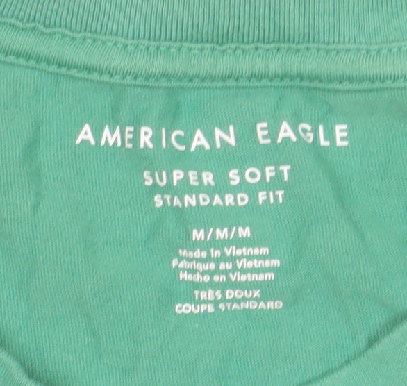 American Eagle Men's Green Graphic Crew Neck Cotton T-Shirt Size M