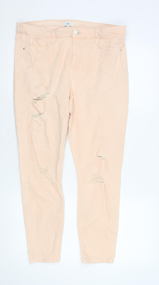 River Island Women’s Beige Distressed Skinny Jeans Size 16