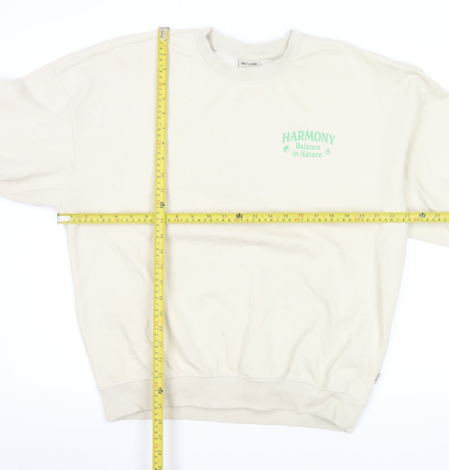 ONLY & SONS Men's Beige Graphic Sweatshirt M Fleece Crew Neck