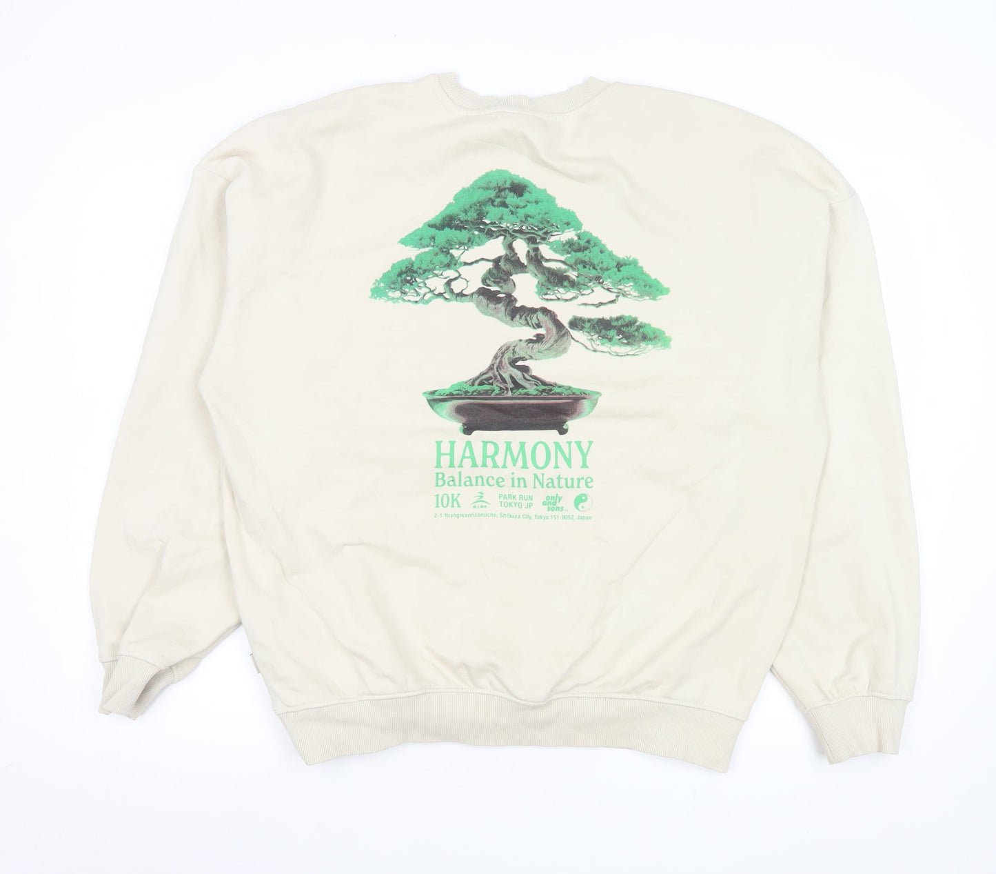 ONLY & SONS Men's Beige Graphic Sweatshirt M Fleece Crew Neck