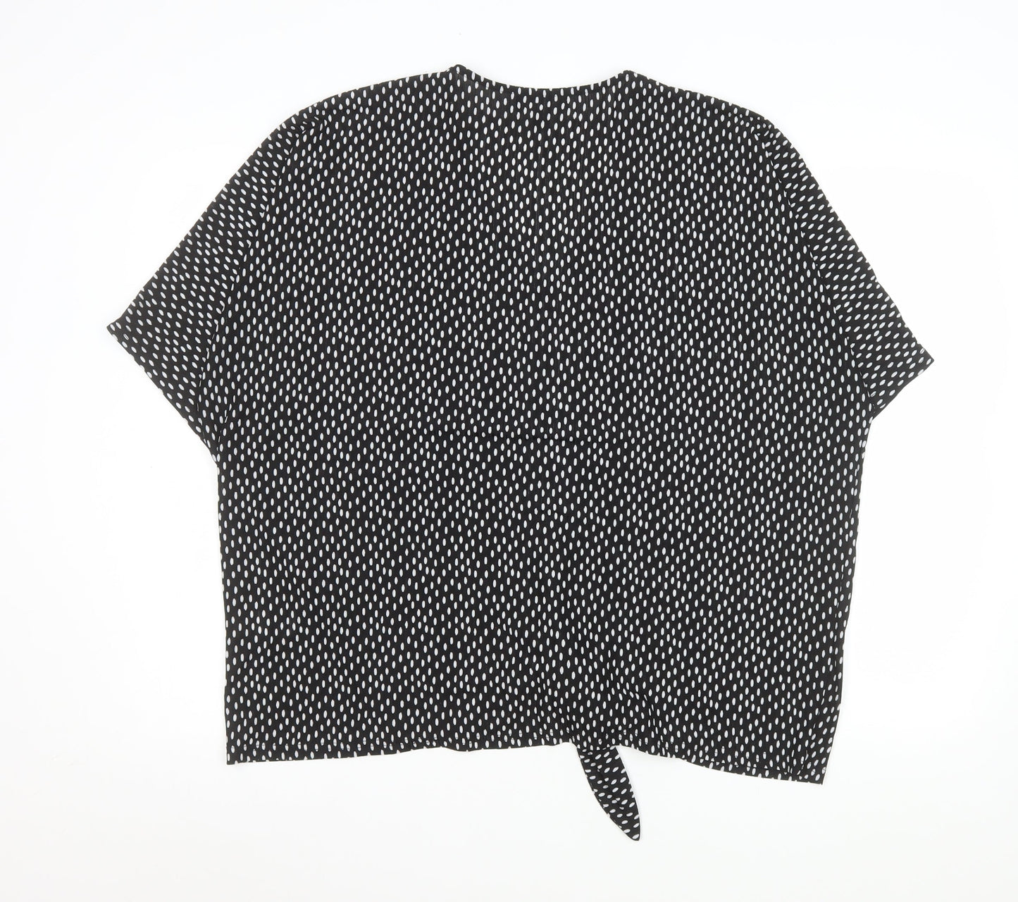 QED London Women's Black White Polka Dot V-Neck Tie Front Blouse M/L