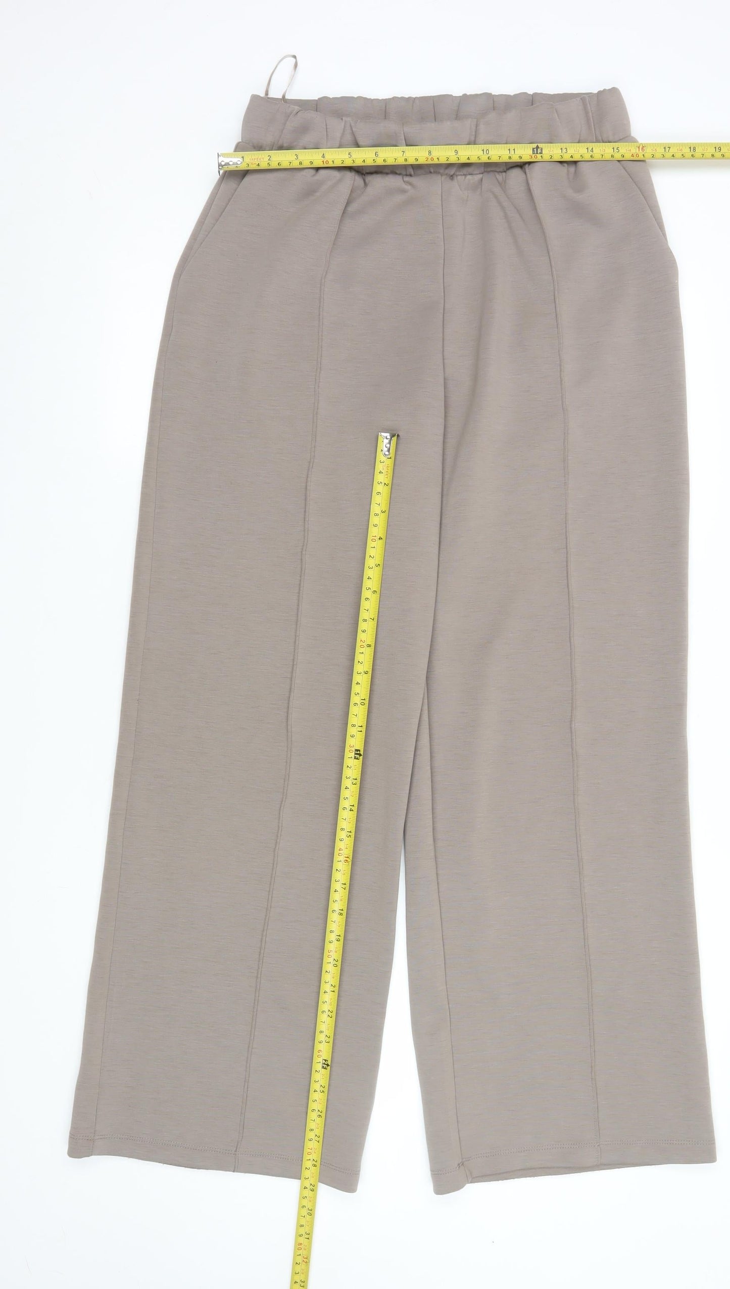 Dunnes Stores Womens Beige Cropped Wide-Leg Trousers Size M