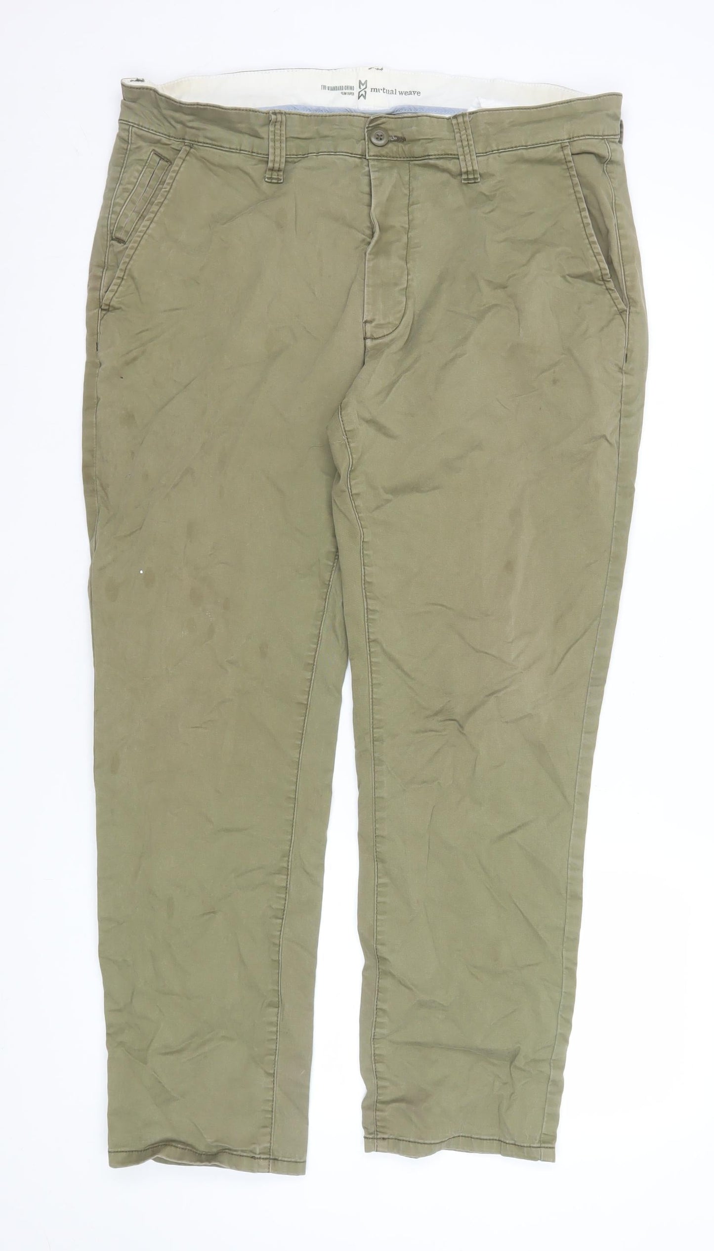 Mutual Weave Men's Green Slim Taper Chino Trousers 36x30