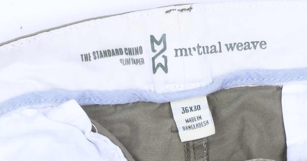 Mutual Weave Men's Green Slim Taper Chino Trousers 36x30