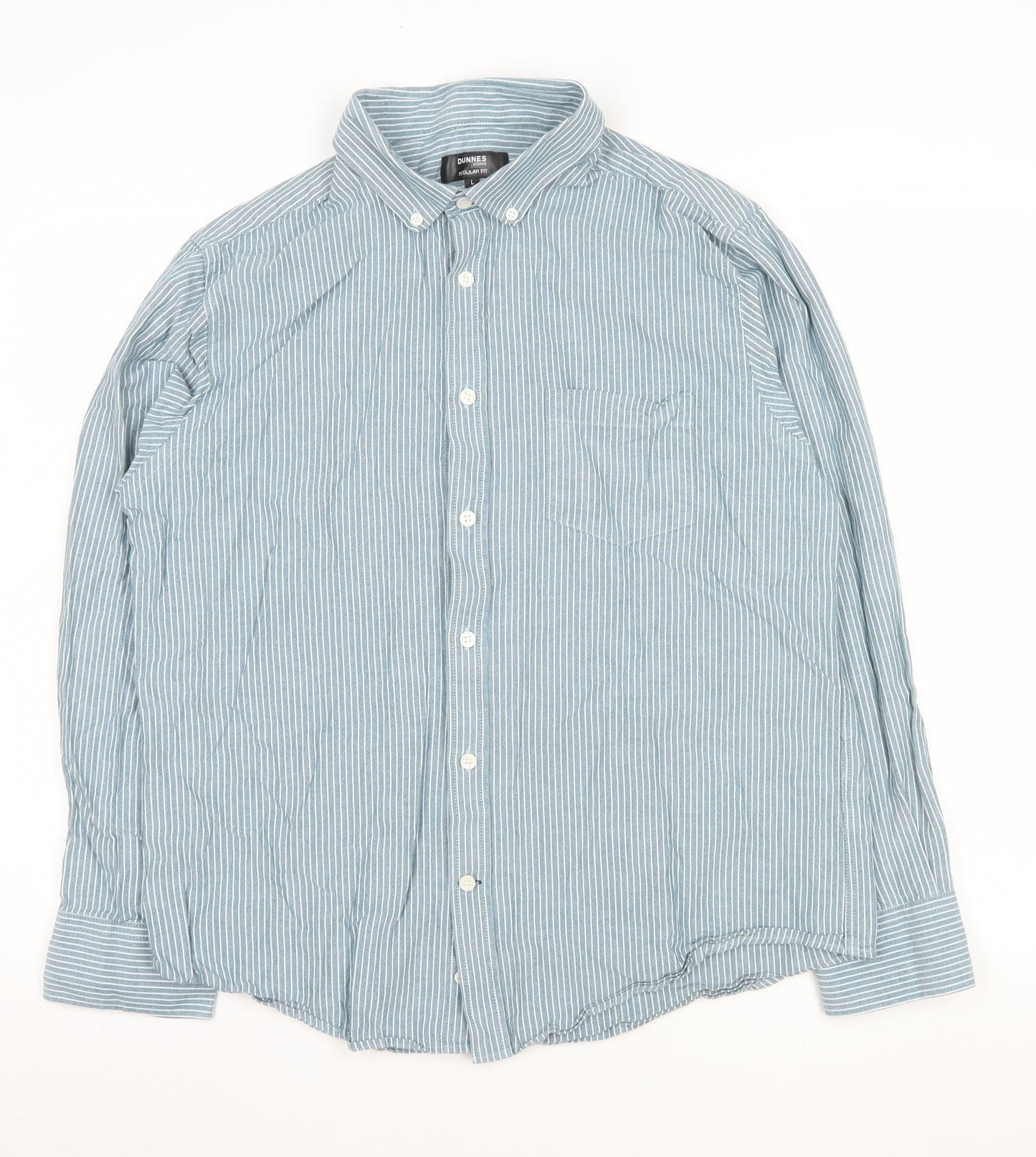 Dunnes Stores Men’s Blue Striped Cotton Long Sleeve Classic Fit Shirt Size L