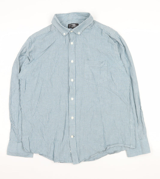 Dunnes Stores Men’s Blue Striped Cotton Long Sleeve Classic Fit Shirt Size L