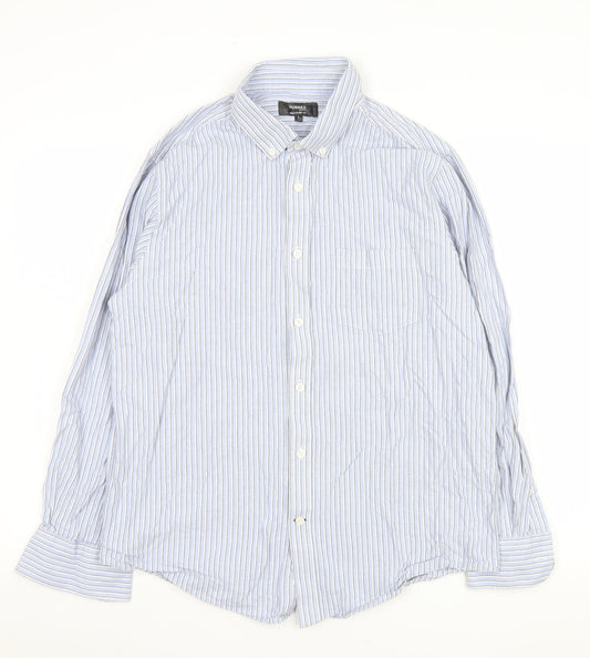 Dunnes Stores Men's Blue Striped Cotton Long Sleeve Dress Shirt Size L