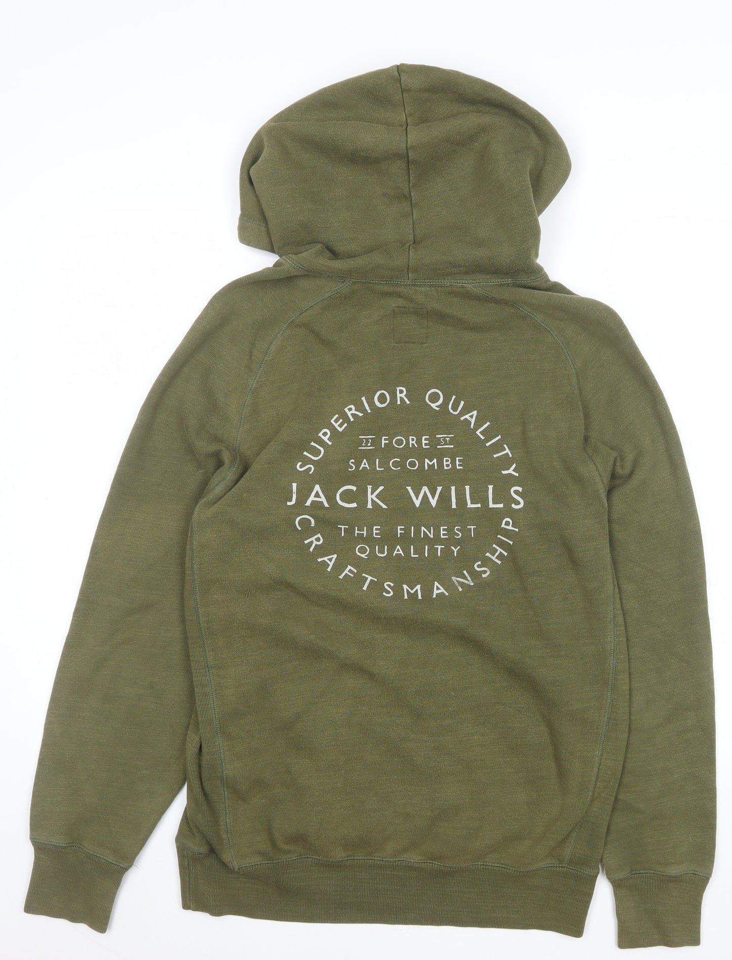 Jack Wills Men's Green Pullover Hoodie S Logo Print Fleece Sweatshirt