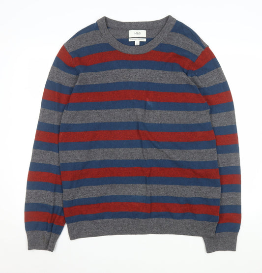 Marks and Spencer Men’s Multicoloured Wool Striped Pullover L