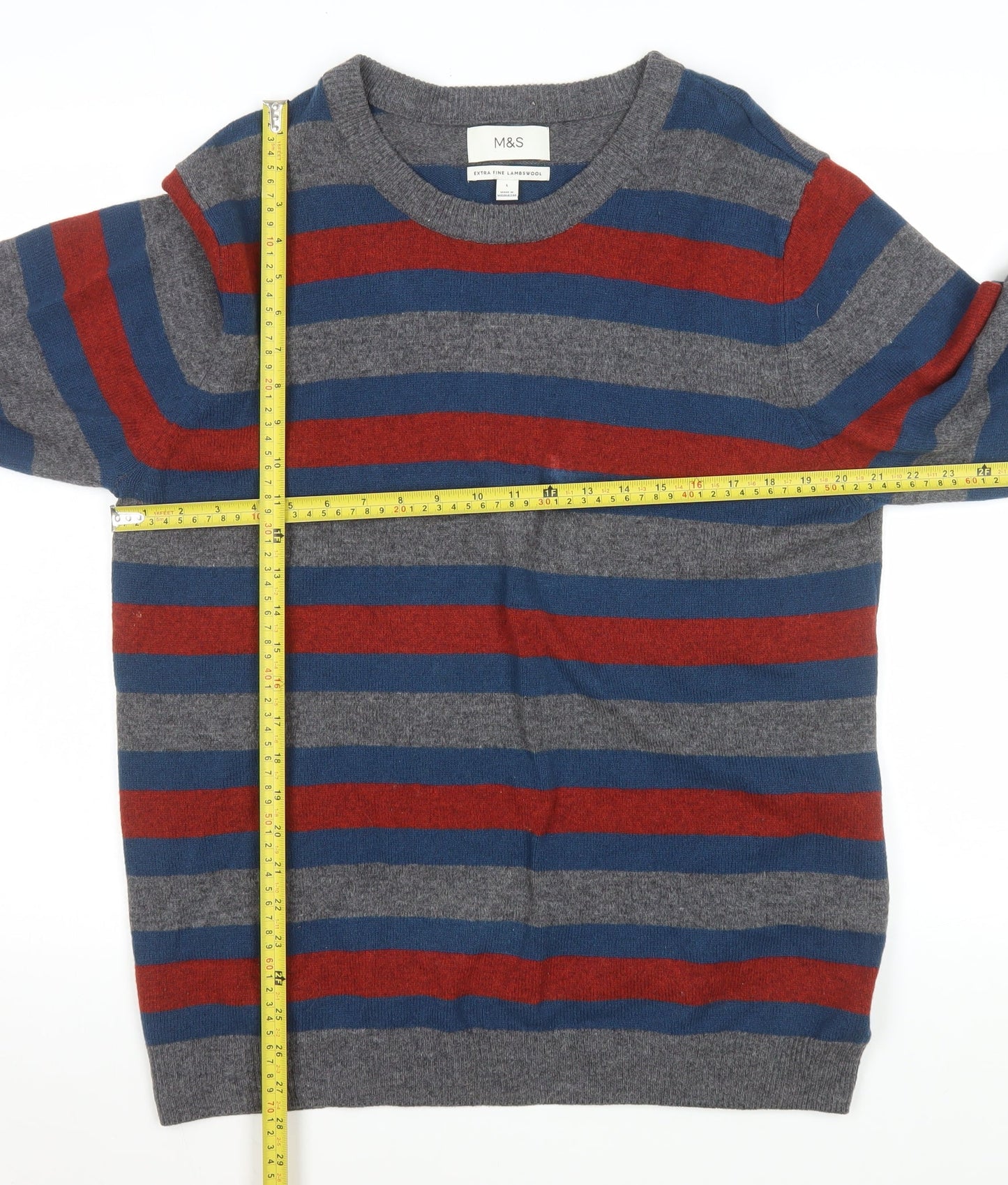 Marks and Spencer Men’s Multicoloured Wool Striped Pullover L