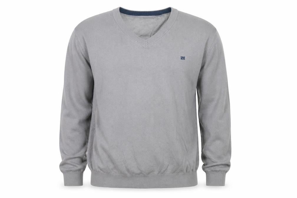 Pedro del Hierro Men's Grey V-Neck Classic Knit Sweatshirt XL