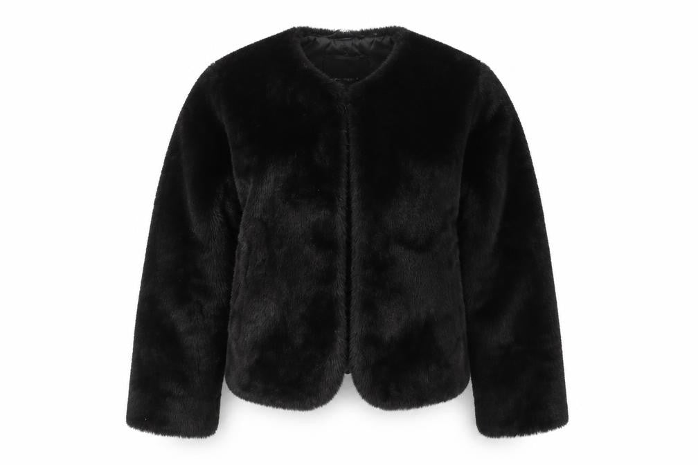 Name It Girls Black Faux Fur Short Jacket 6 Years Lined Winter Coat