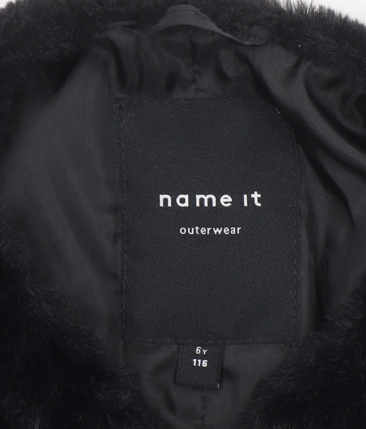 Name It Girls Black Faux Fur Short Jacket 6 Years Lined Winter Coat
