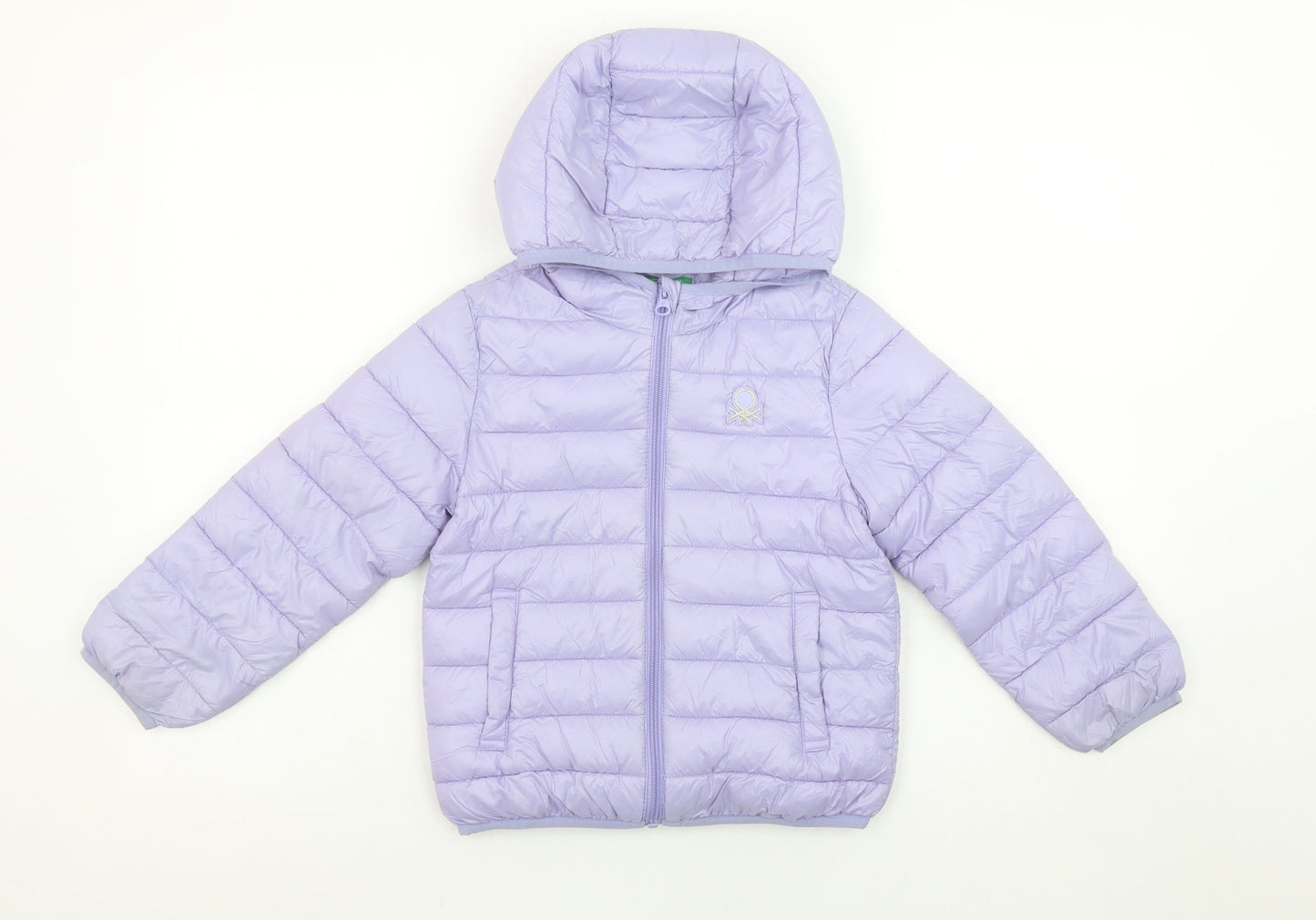 United Colors of Benetton Girls Purple Hooded Puffer Jacket 5-6 Years