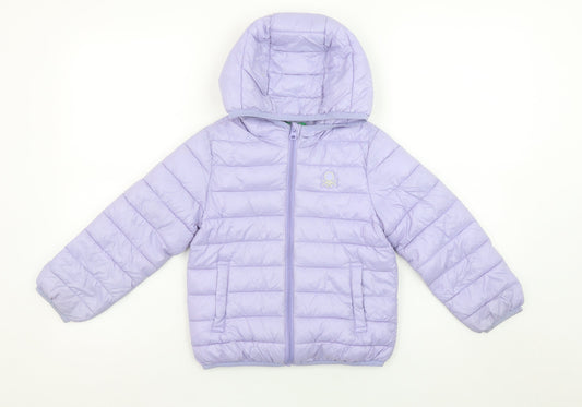 United Colors of Benetton Girls Purple Hooded Puffer Jacket 5-6 Years