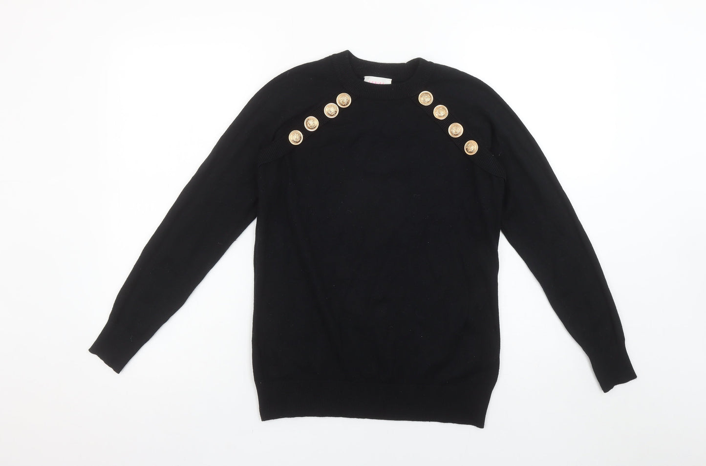 Savida Women’s Black Crew Neck Button Shoulder Jumper Size 10