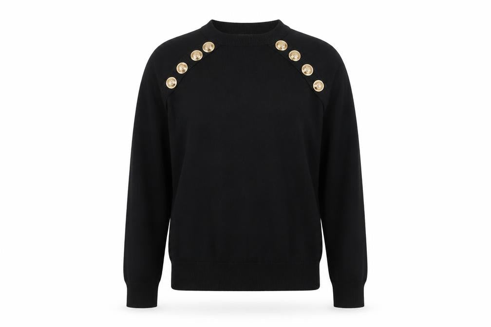 Savida Women’s Black Crew Neck Button Shoulder Jumper Size 10