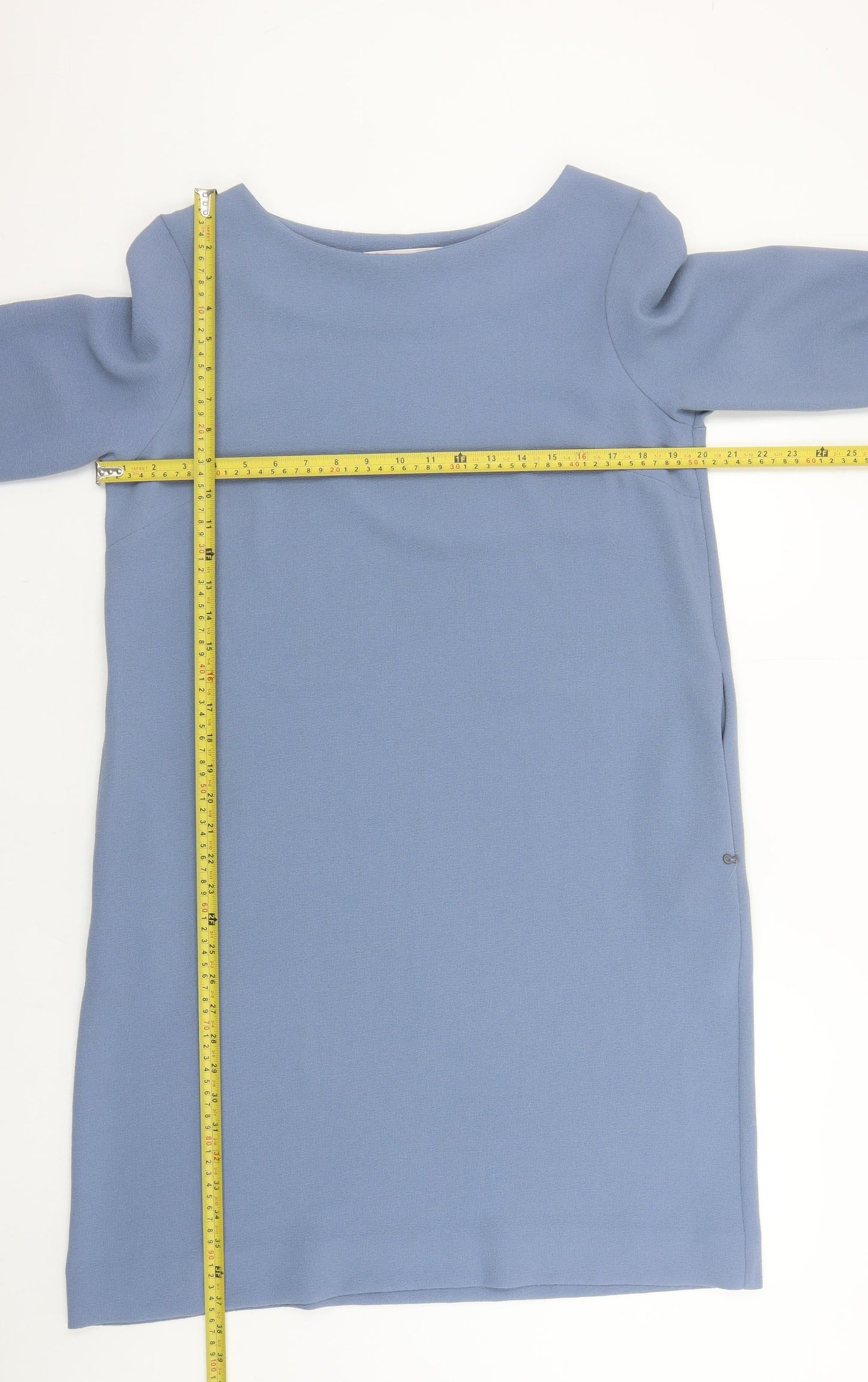 ottod’Ame Women Blue Shift Dress Size 14 Knee Length 3/4 Sleeve