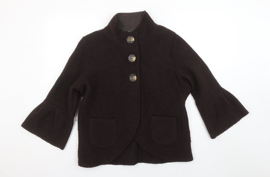 Next Women Brown Wool Blend 3/4 Sleeve Collared Cardigan Size 16