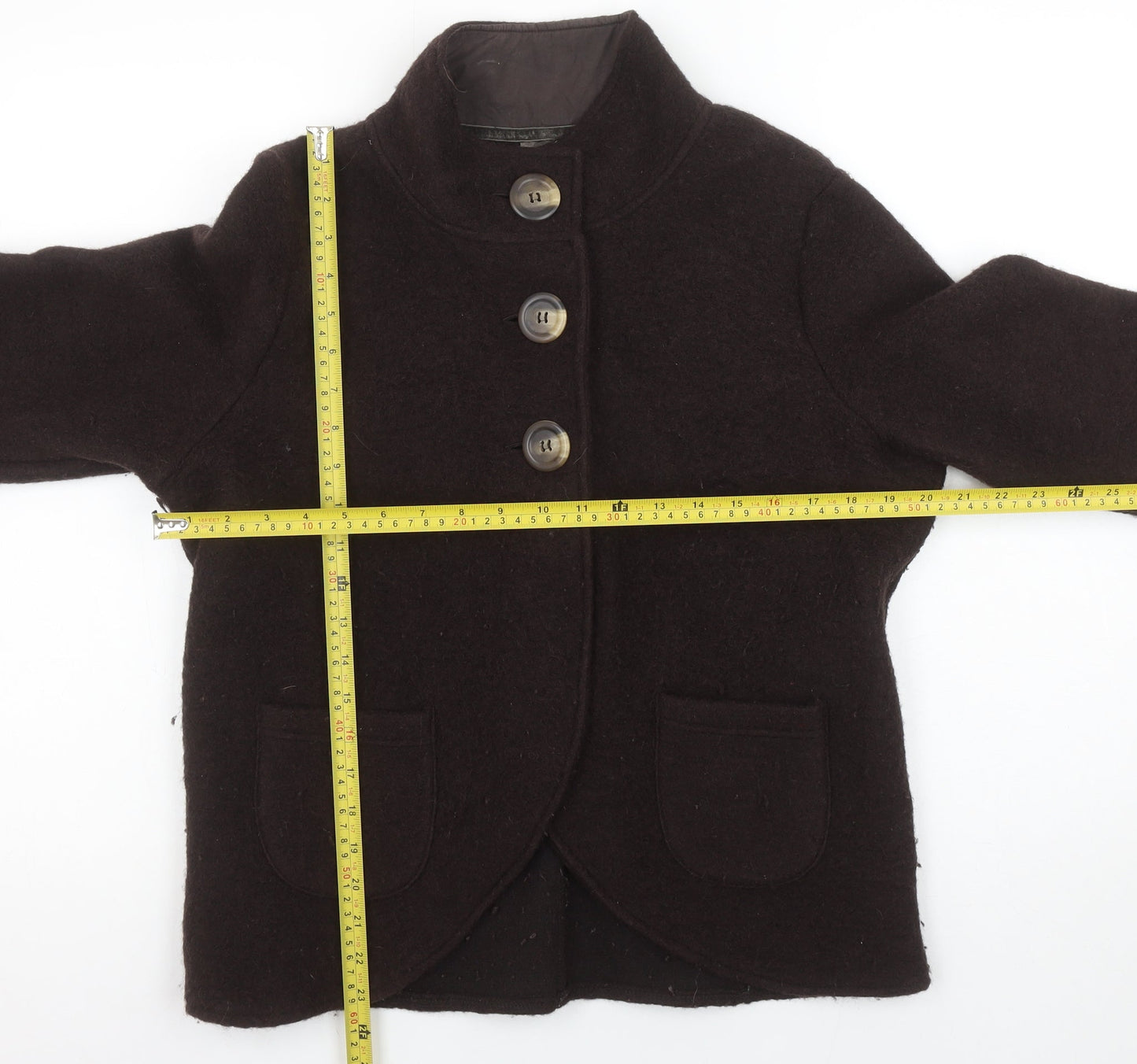 Next Women Brown Wool Blend 3/4 Sleeve Collared Cardigan Size 16