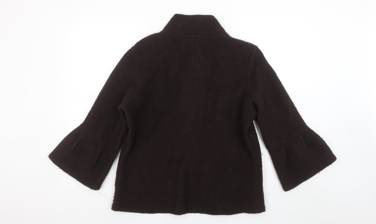 Next Women Brown Wool Blend 3/4 Sleeve Collared Cardigan Size 16