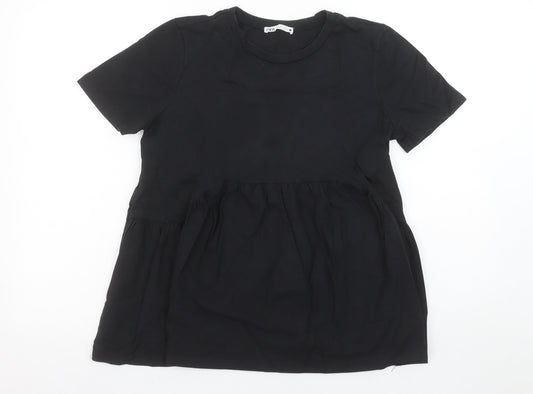 Zara Women’s Black Cotton Tunic Blouse Size 8 Short Sleeve