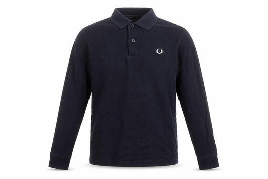 Fred Perry Boys Black Long Sleeve Polo Shirt Size M 100% Cotton