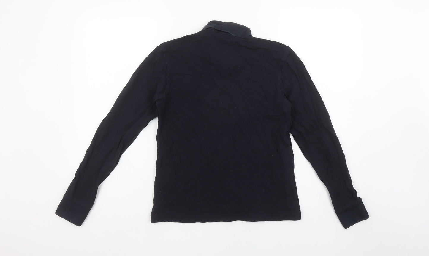 Fred Perry Boys Black Long Sleeve Polo Shirt Size M 100% Cotton