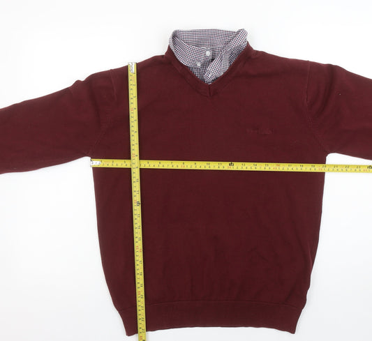 Pierre Cardin Men Red Cotton V-Neck Jumper Size M Classic Fit