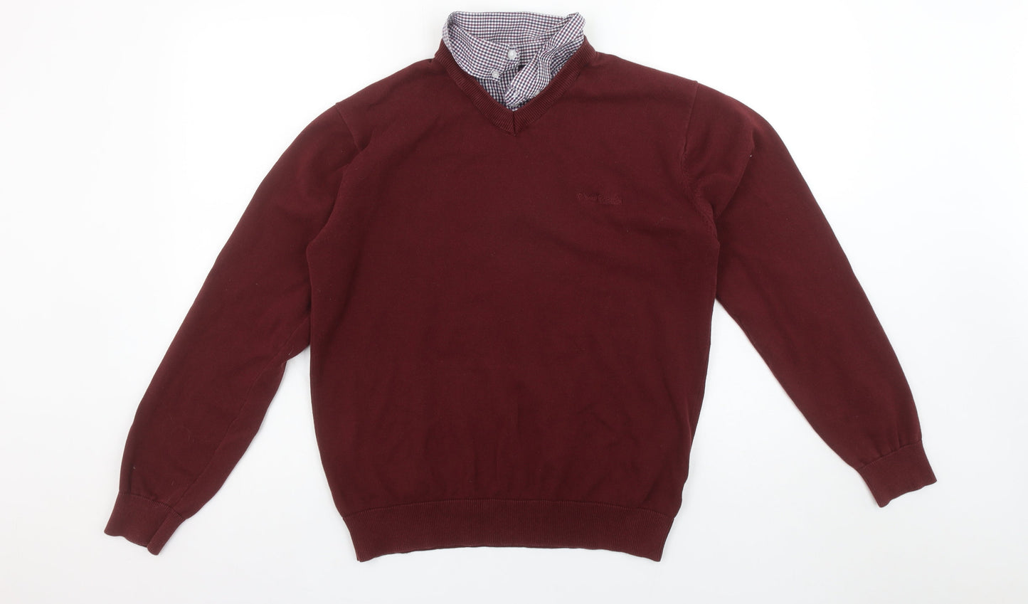 Pierre Cardin Men Red Cotton V-Neck Jumper Size M Classic Fit