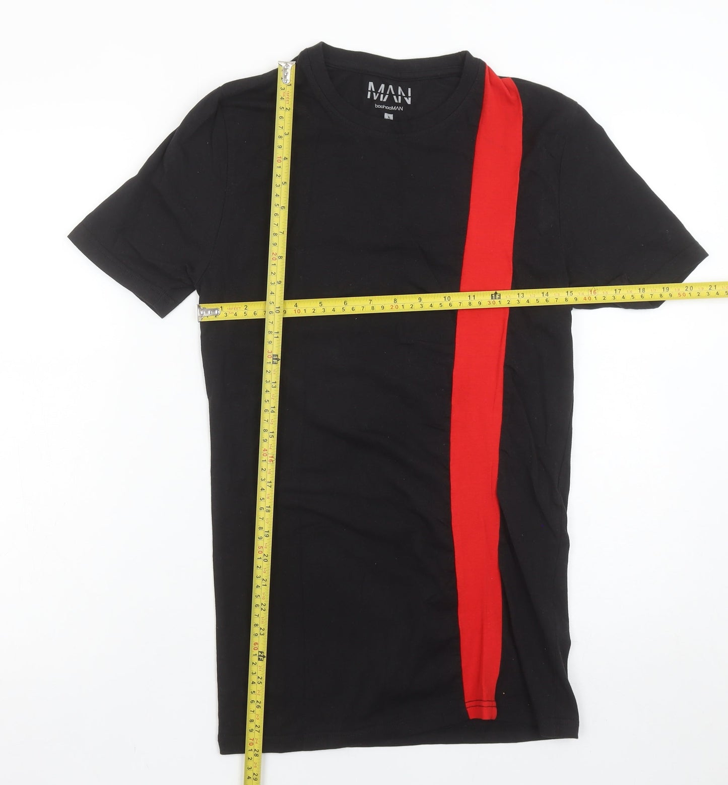 boohooMAN Men's Black & Red Colourblock Crew Neck T-Shirt Size S