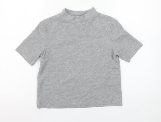 Zara Women Grey Mock Neck Short Sleeve Basic Stretch T-Shirt Size S