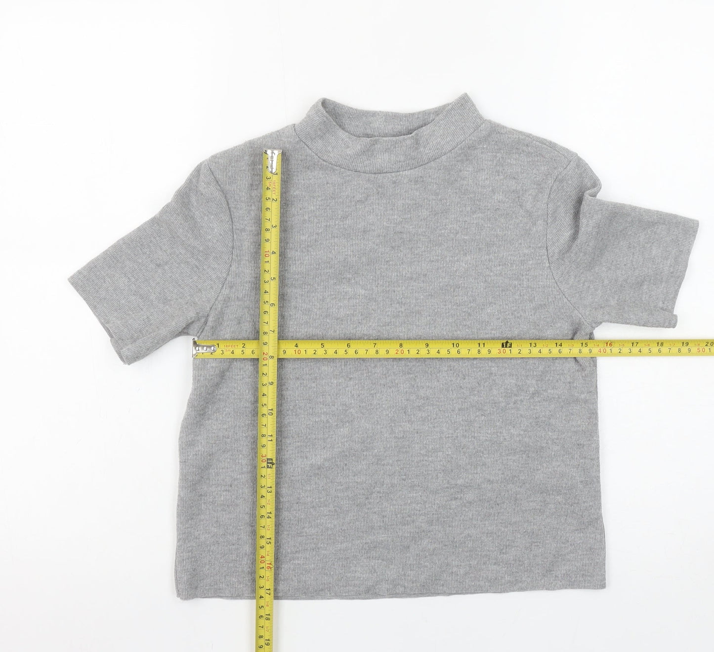 Zara Women Grey Mock Neck Short Sleeve Basic Stretch T-Shirt Size S