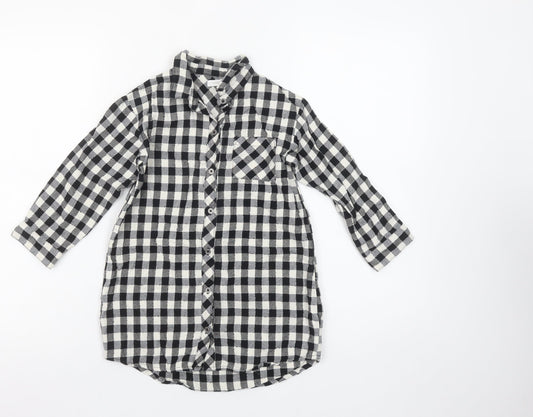Next Girls Black Check Cotton Button-Up Shirt 5 Years
