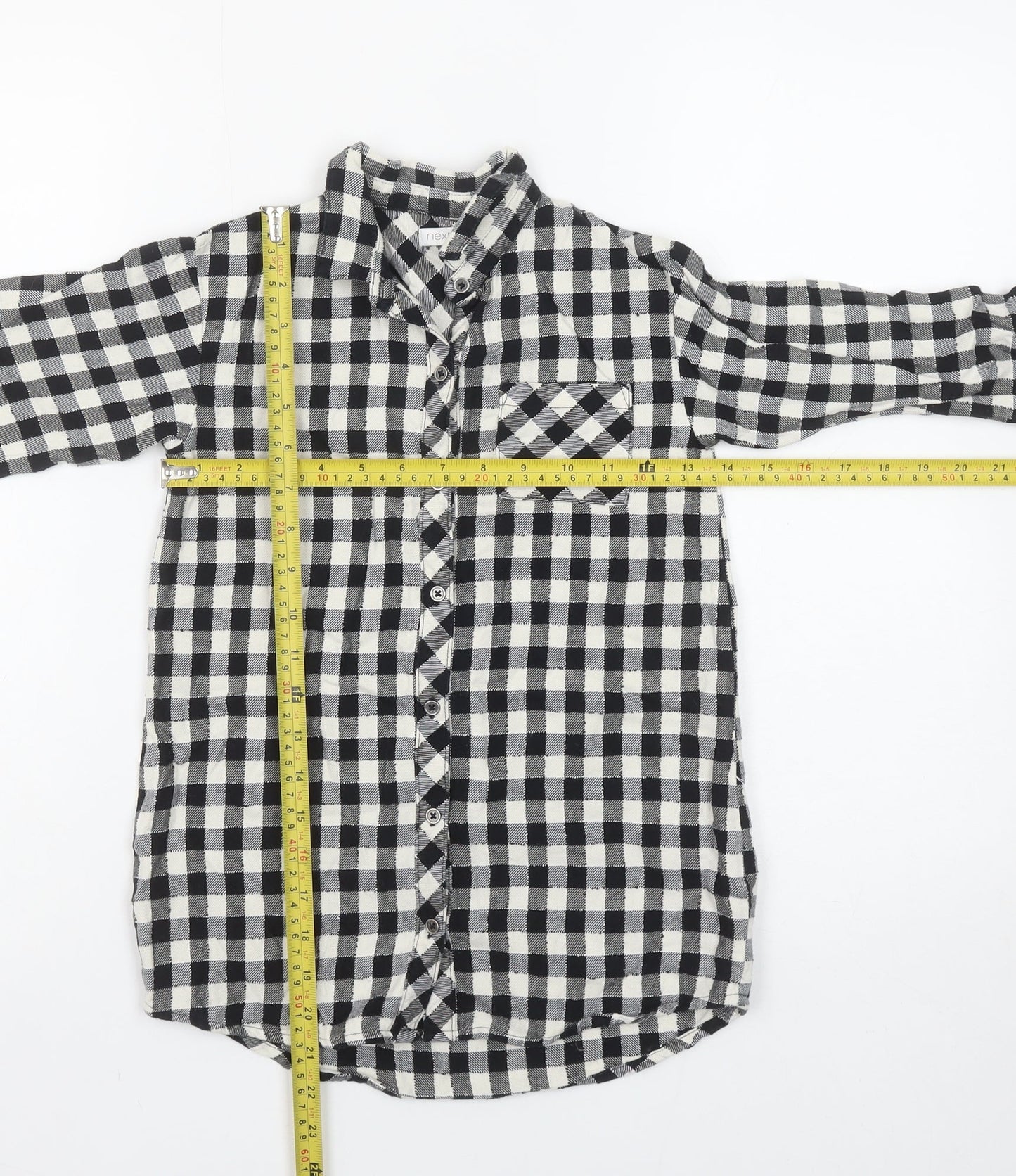 Next Girls Black Check Cotton Button-Up Shirt 5 Years