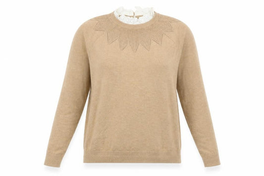 Springfield Women Beige Knit Crew Neck Pullover Jumper Size 12