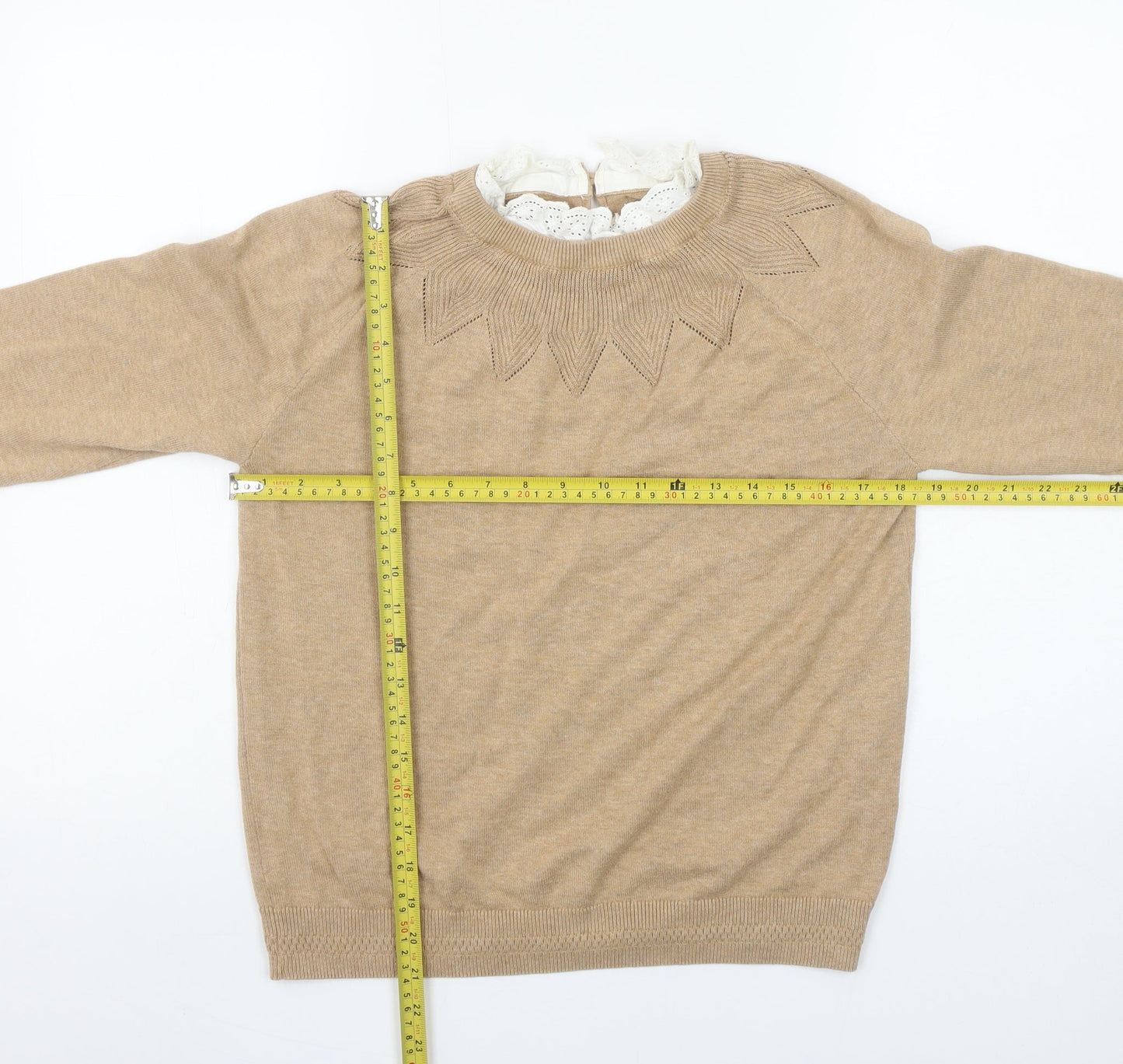 Springfield Women Beige Knit Crew Neck Pullover Jumper Size 12