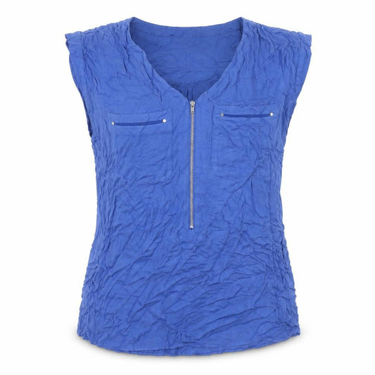 Warehouse Women Blue Zip Front Sleeveless Tunic Blouse Size 10