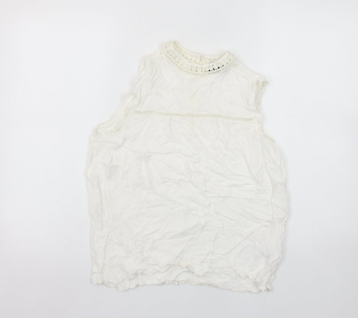 New Look Women’s White Sleeveless Crochet Trim Blouse UK 12