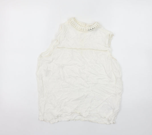 New Look Women’s White Sleeveless Crochet Trim Blouse UK 12
