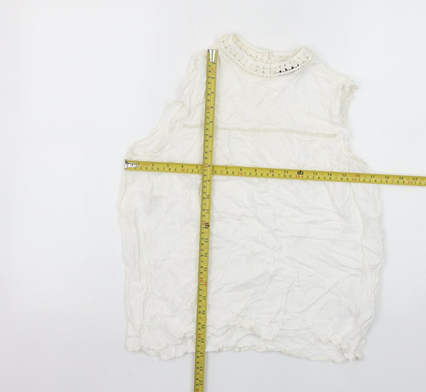New Look Women’s White Sleeveless Crochet Trim Blouse UK 12