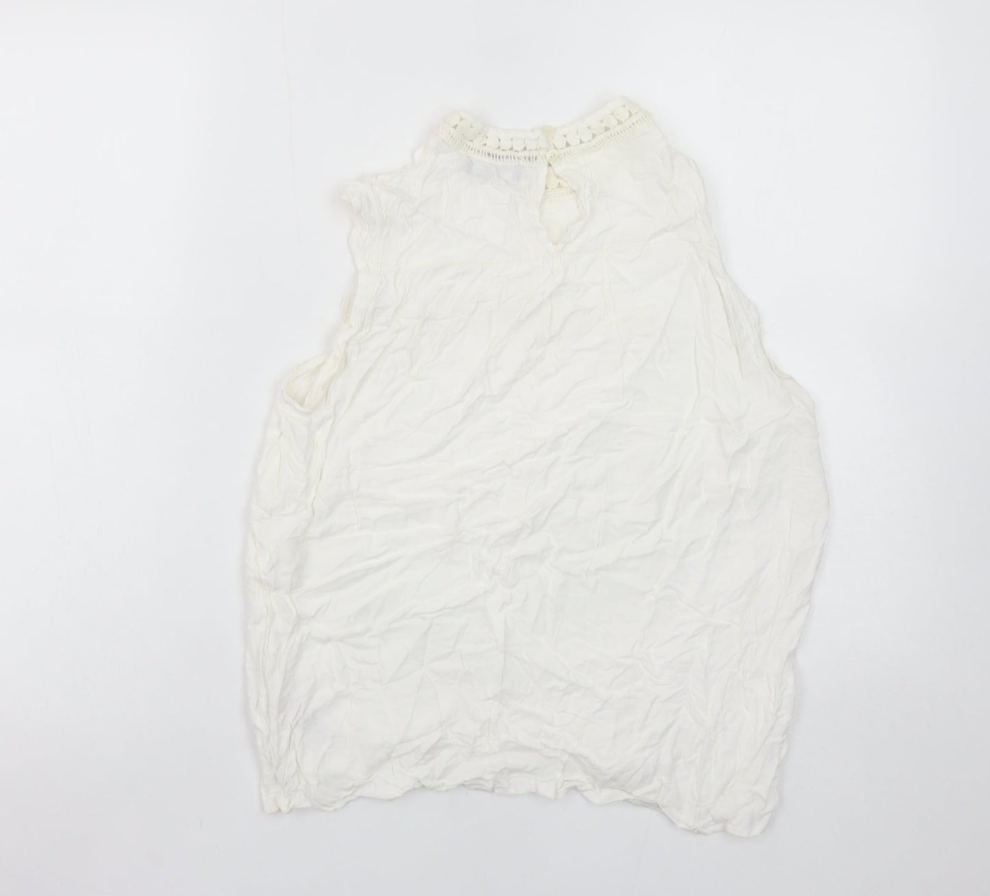 New Look Women’s White Sleeveless Crochet Trim Blouse UK 12
