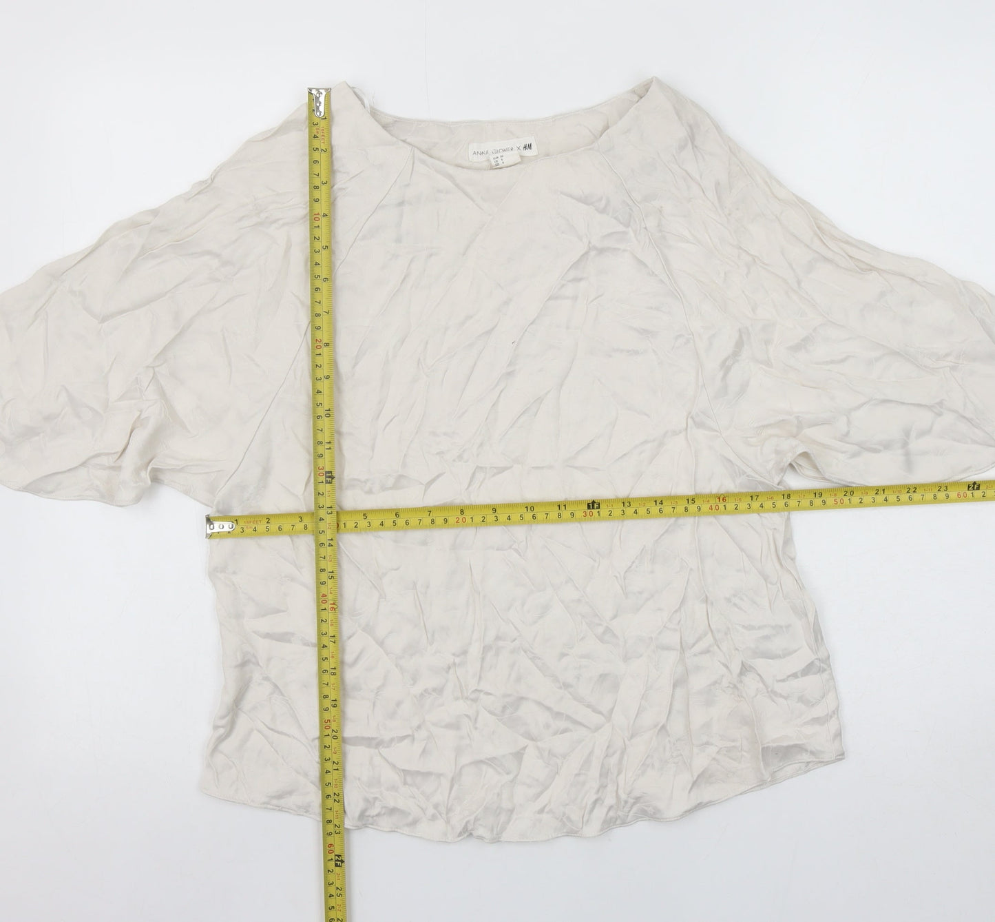 H&M Women Ivory Kimono Sleeve Blouse Size 8 Viscose Blend