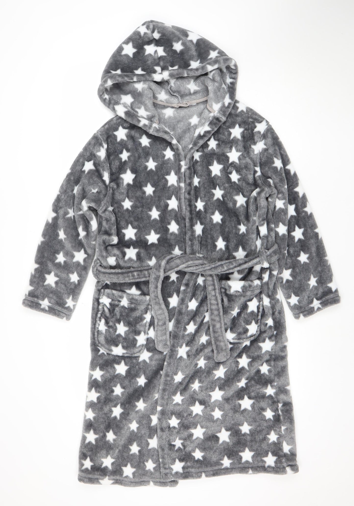 Marks and Spencer Girls Grey Star Fleece Hooded Robe 11-12 Years
